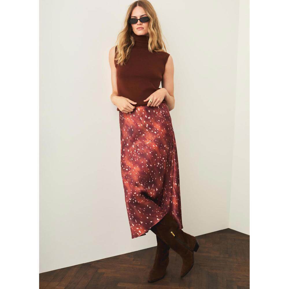 Mint Velvet Animal Print Satin Slip Skirt